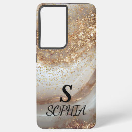 white marble chic gold glitter monogram samsung galaxy hülle
