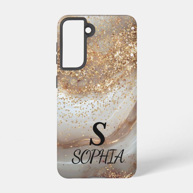white marble chic gold glitter monogram samsung galaxy hülle (Rückseite)