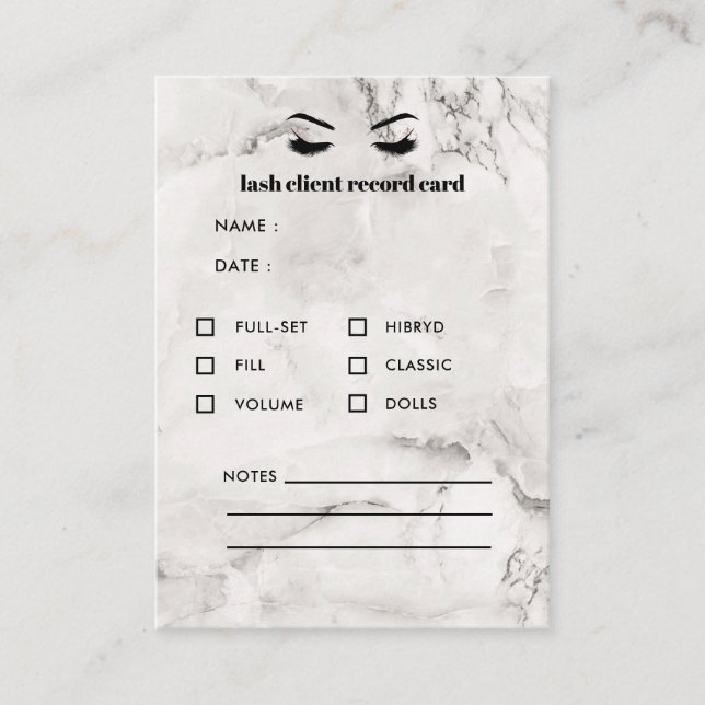 White Marble Eyelash Extension Client Consulting Visitenkarte (Vorderseite)