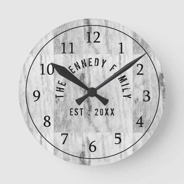 White Marble Family Runde Wanduhr (Vorderseite)