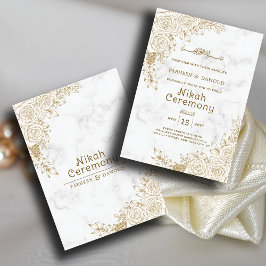 White Marble Floral Lace Islamische Nikah Wedd Einladung