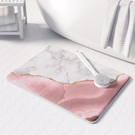 White Marble Gilded Blush Pink Agate Badematte