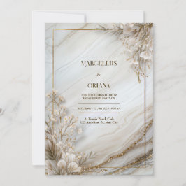 White Marble Gilded Botanical Wedding Einladung