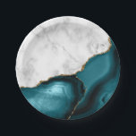 White Marble Gilded Teal Blue Agate Pappteller<br><div class="desc">Elegant white marble and teal blue agate gilded with falsch gold glitter kombiniert in this luxurious design.</div>