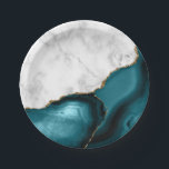 White Marble Gilded Teal Blue Agate Pappteller<br><div class="desc">Elegant white marble and teal blue agate gilded with falsch gold glitter kombiniert in this luxurious design.</div>