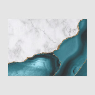 White Marble Gilded Teal Blue Agate Seidenpapier