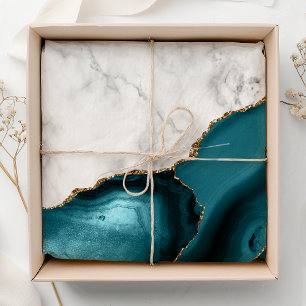White Marble Gilded Teal Blue Agate Seidenpapier