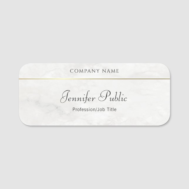 White Marble Gold Elegante Handschrift Template Namensschild (Vorderseite)