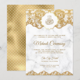 White Marble Gold Foil Lace Islamic Mehndi Einladung