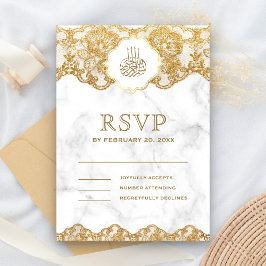White Marble Gold Foil Lace Islamische Hochzeit RSVP Karte