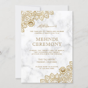 White Marble Gold Lace Islamic Mehndi Zeremonie Einladung