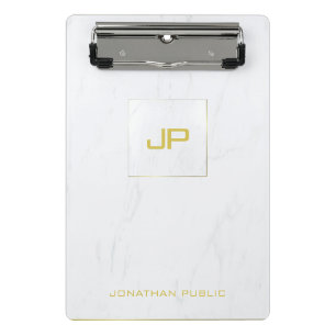 White Marble Gold Monogram Modern Elegant Trendy Mini Klemmbrett