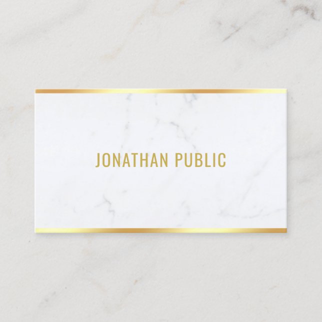 White Marble Gold Text Beruflich Moderne Eleganz Visitenkarte (Vorderseite)