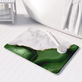 White Marble Hunter Green Agate Gold Glitzer Badematte