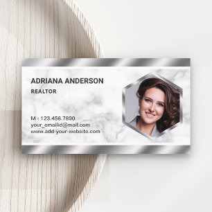 White Marble Metallic Real Anwesen Foto Realtor Visitenkarte