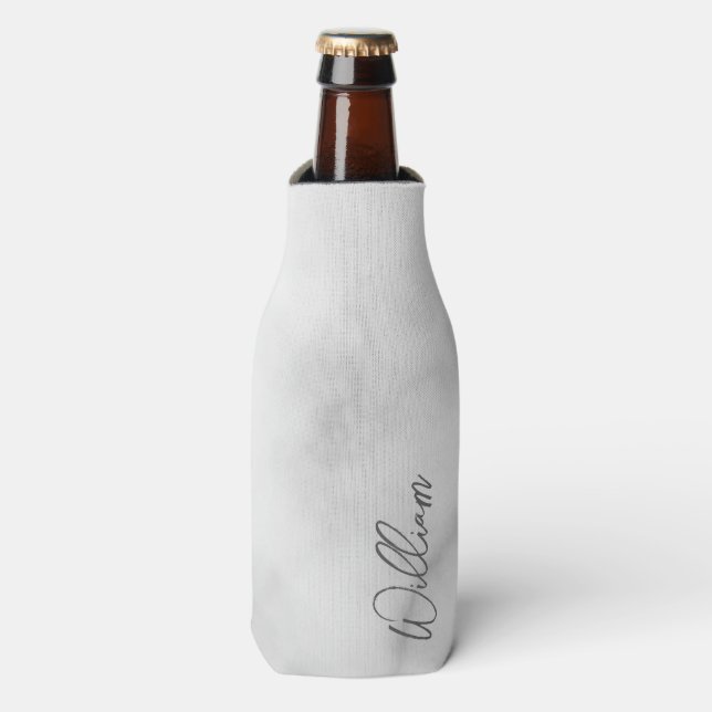 White Marble Modernes Script Personalisiert Name Flaschenkühler (Flaschenvorderseite)