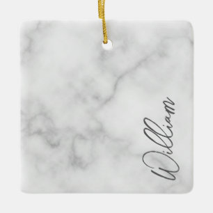 White Marble Modernes Script Personalisiert Name Keramikornament