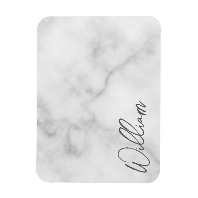 White Marble Modernes Script Personalisiert Name Magnet (Vertikal)