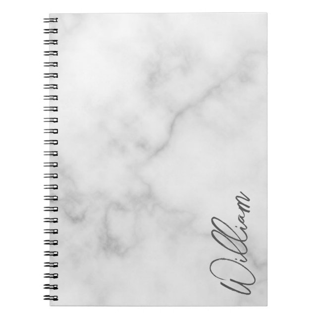 White Marble Modernes Script Personalisiert Name Notizblock (Vorderseite)