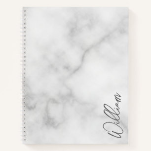 White Marble Modernes Script Personalisiert Name Notizbuch