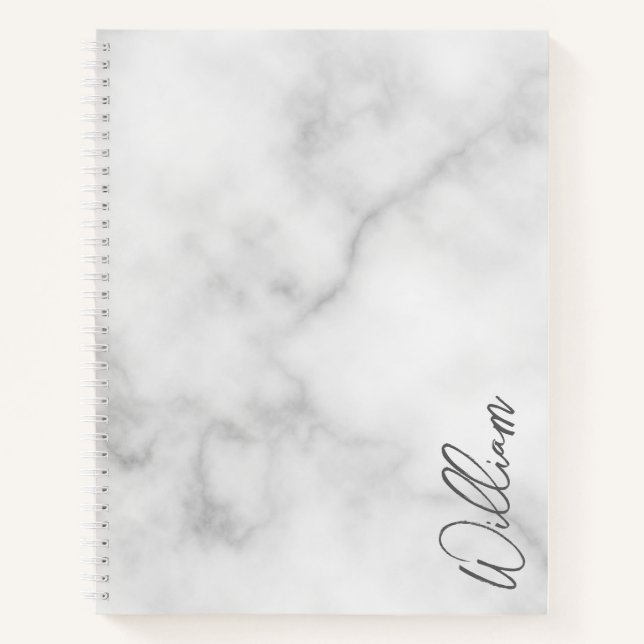White Marble Modernes Script Personalisiert Name Notizbuch (Vorderseite)