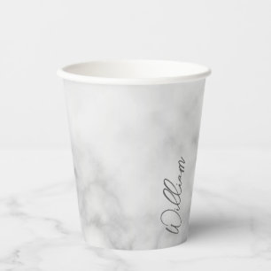 White Marble Modernes Script Personalisiert Name Pappbecher
