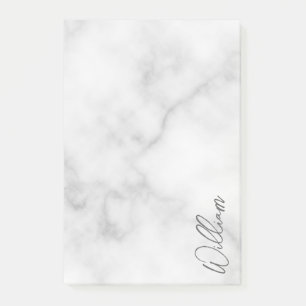White Marble Modernes Script Personalisiert Name Post-it Klebezettel