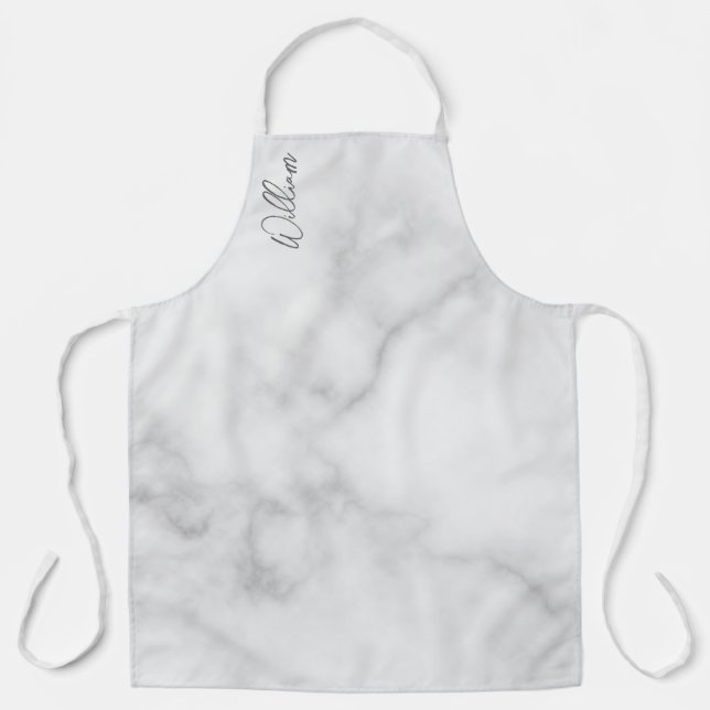 White Marble Modernes Script Personalisiert Name Schürze (Vorderseite)