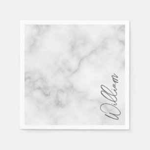 White Marble Modernes Script Personalisiert Name Serviette