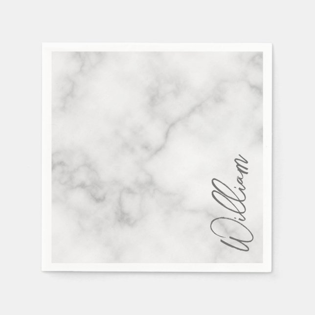 White Marble Modernes Script Personalisiert Name Serviette (Vorderseite)