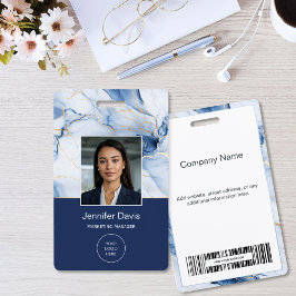 White Marble Navy Blue Gold Custom Name Badge Ausweis