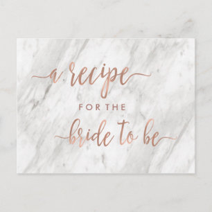 White Marble & Rose Gold Brautparty Rezept Card Postkarte