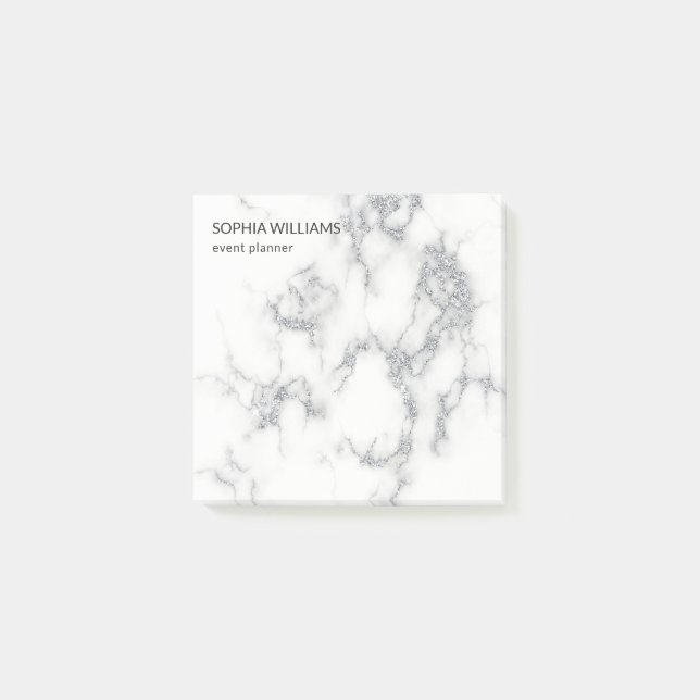 White Marble Silver Glitter Post-it Klebezettel (Vorderseite)