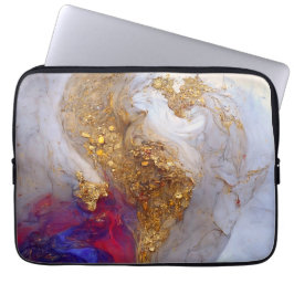White Marble Swirl with Liquid Gold Laptopschutzhülle
