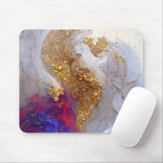 White Marble Swirl with Liquid Gold Mousepad