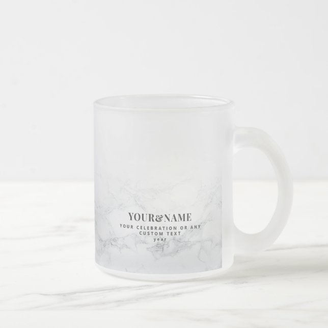 White Marble Wedding Bridal Baby Dusche Name Gefal Mattglastasse (Rechts)