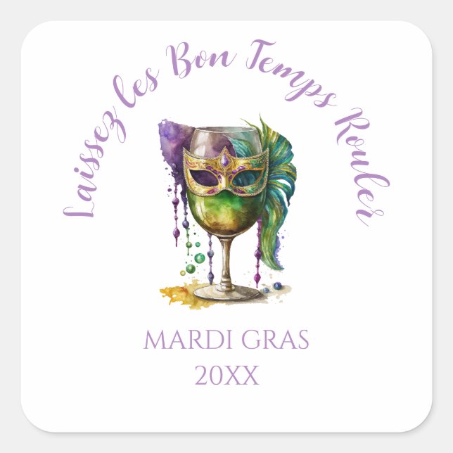 White Mardi Gras Mask  Quadratischer Aufkleber (Vorderseite)