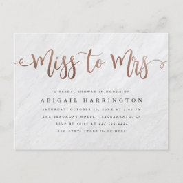 White Marmor & Rose Gold Miss an Mrs. Brautparty Einladungspostkarte