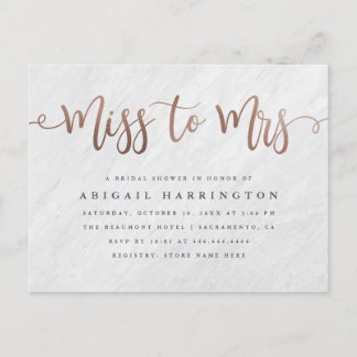 White Marmor & Rose Gold Miss an Mrs. Brautparty Einladungspostkarte