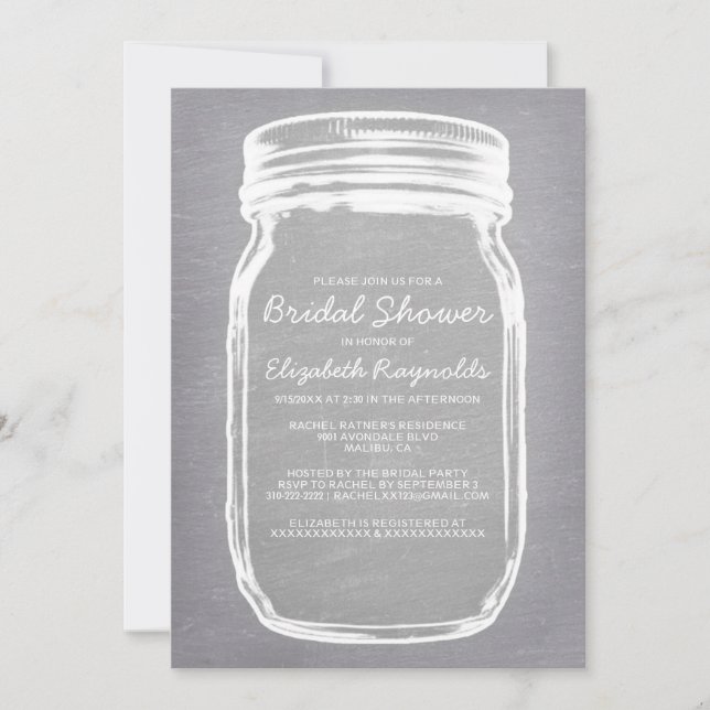 White Mason Jar Bridal Einladungen (Vorderseite)