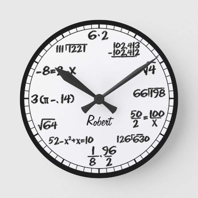 White Math Equations Custom Large Clock Runde Wanduhr (Vorderseite)
