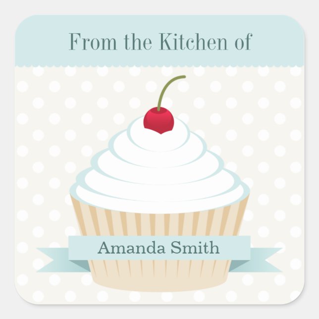 White Mattiert Cupcake Kitchen Labels Quadratischer Aufkleber (Vorderseite)