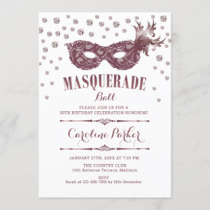 White Mauve Pink Masquerade Ball Geburtstagsparty Einladung