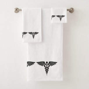 White Medical Caduceus Badhandtuch Set