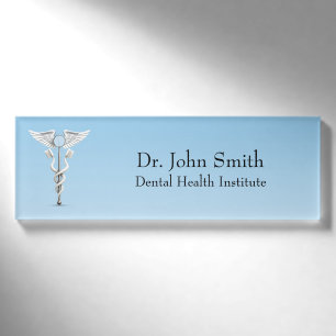 White Medical Caduceus Zahnspiegel Zahnbürste Namenschild