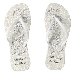 White Metallic Floral & Confetti Glitzer Hochzei Flip Flops