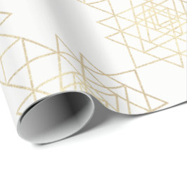 White Metallic Gold Hexagon Geometry Champaign Geschenkpapier