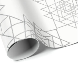 White Metallic Silver Gray Hexagon Geometrie Geschenkpapier