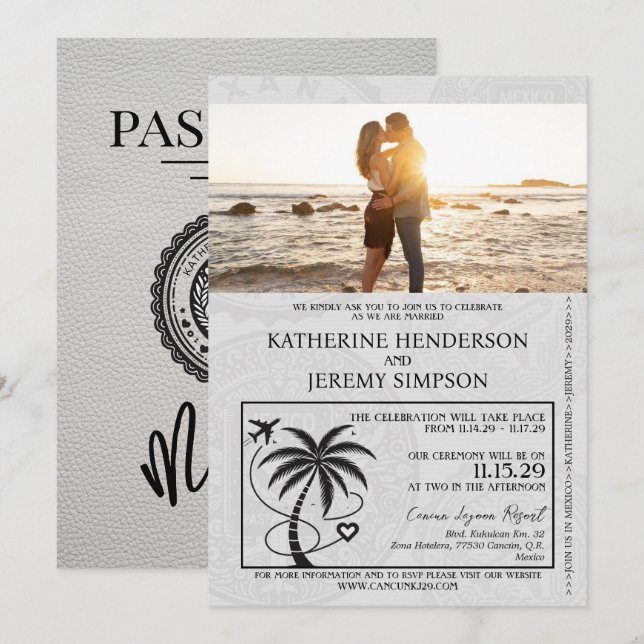 White Mexico Passport Hochzeit Einladung (Vorne/Hinten)