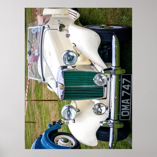 White MG TD Klassiker britischer Sportwagen Jigsaw Poster (Vorne)